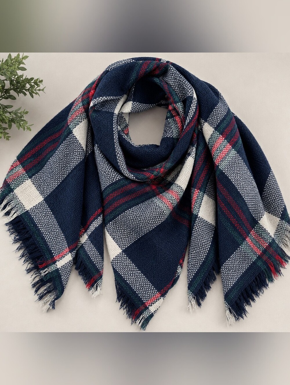 Love Lakeside Oversized Blanket Scarf Navy Tartan Plaid Wrap 56x53 Unisex CC